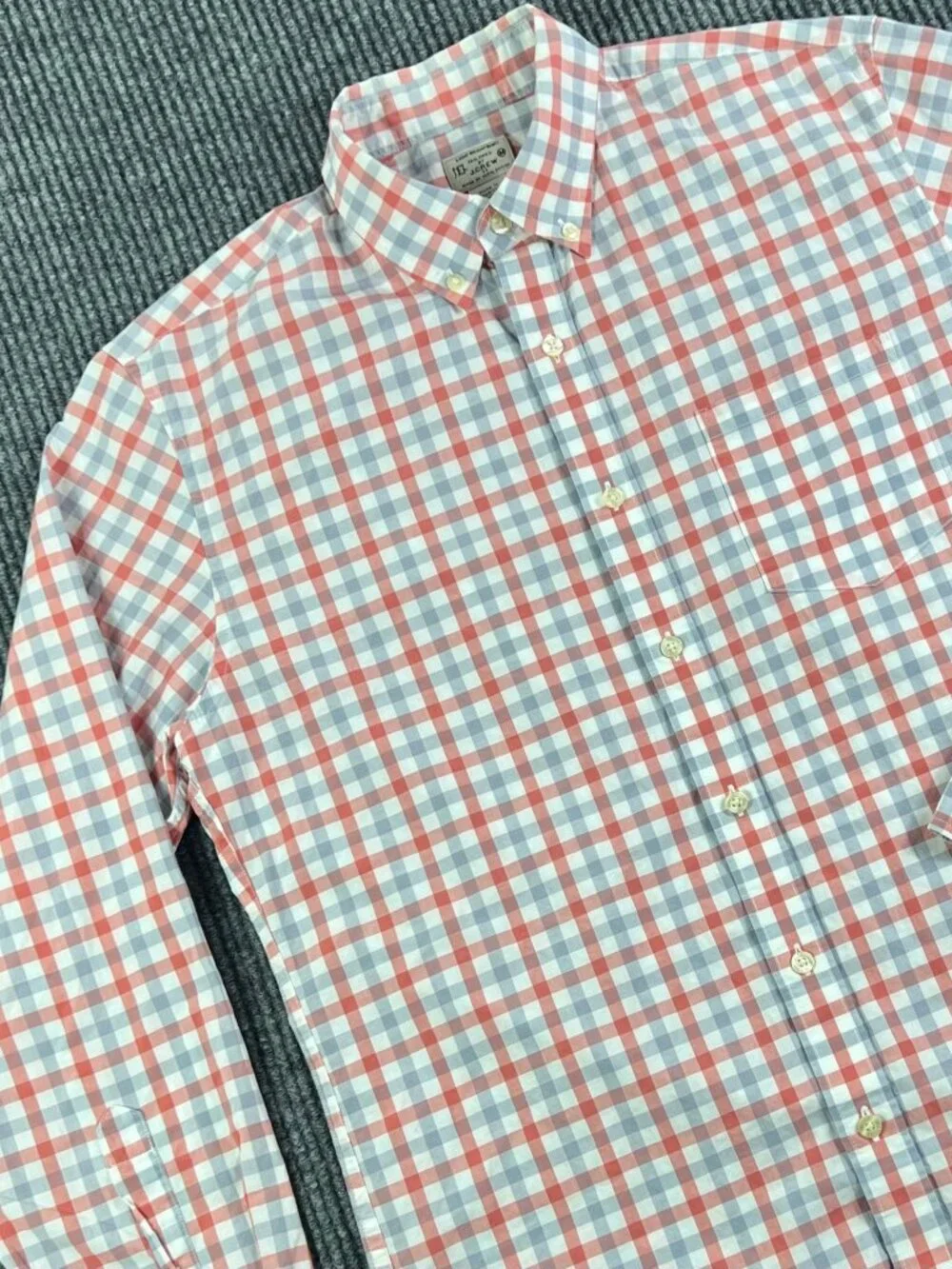 J.Crew Button Down Mens Size M Long Sleeve Plaid Red White Shirt 69152